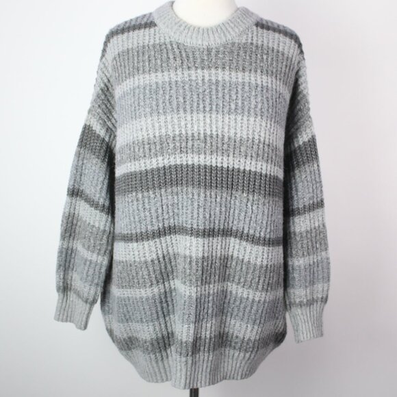 SO Womens Large Gray Shades Striped Acrylic Knit Sweater - Picture 1 of 4